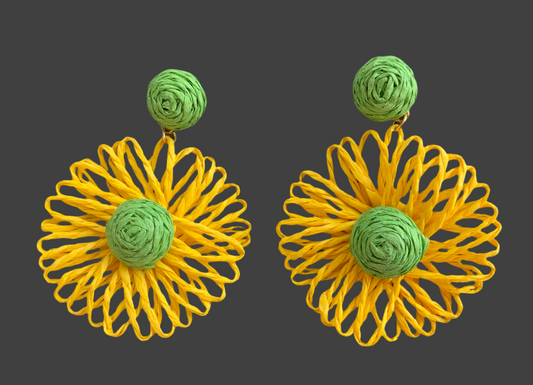 Straw yellow  flower earrings