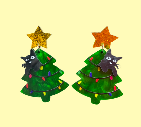 Kitty tree earrings - green